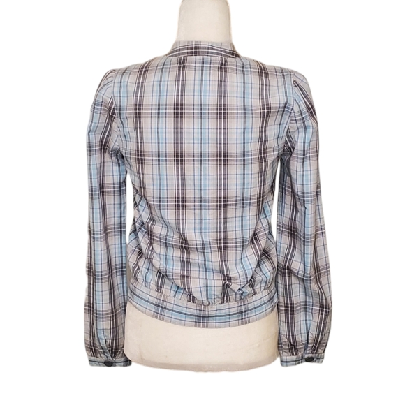 Split Women Blue Plaid Print Button Bomber Jacket Size XS - Picture 3 of 12